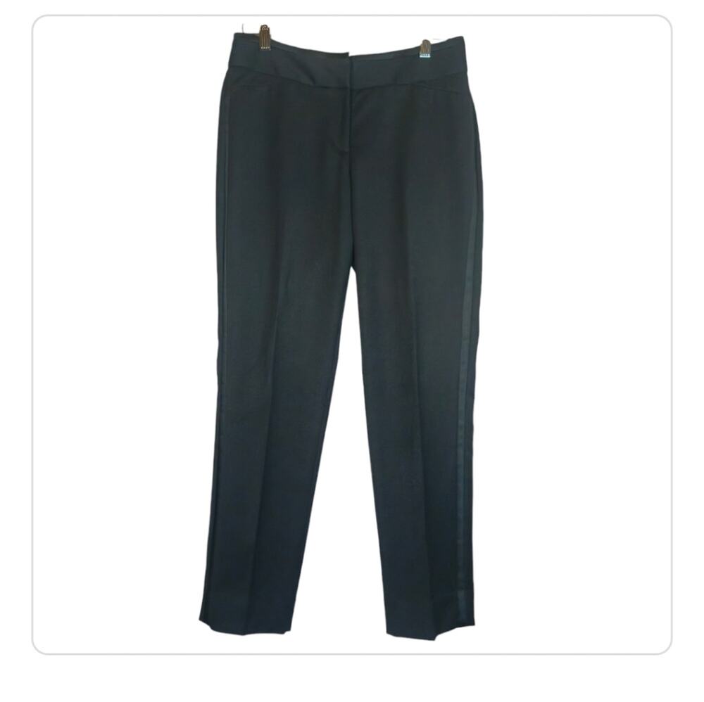 White House Black Market Slim Ankle Tuxedo Pants Satin Stripe Black Size 4 SHORT